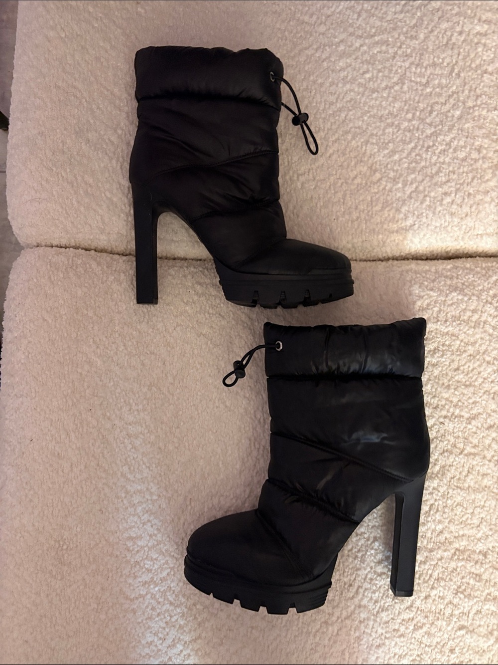 Guess Black Quilted Puffer High-Heel Ankle Boots